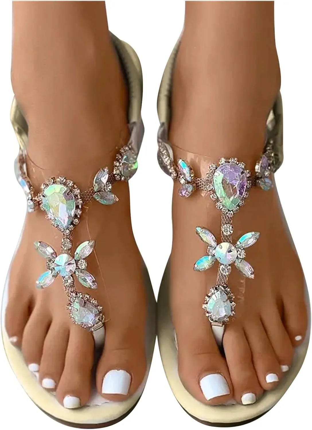 Women's 2025 Sparkly Thong Sandals Clip Toe Ankle Stretch Slipper Rhinestone Summer Trendy Flip Flop Vacation Shoe