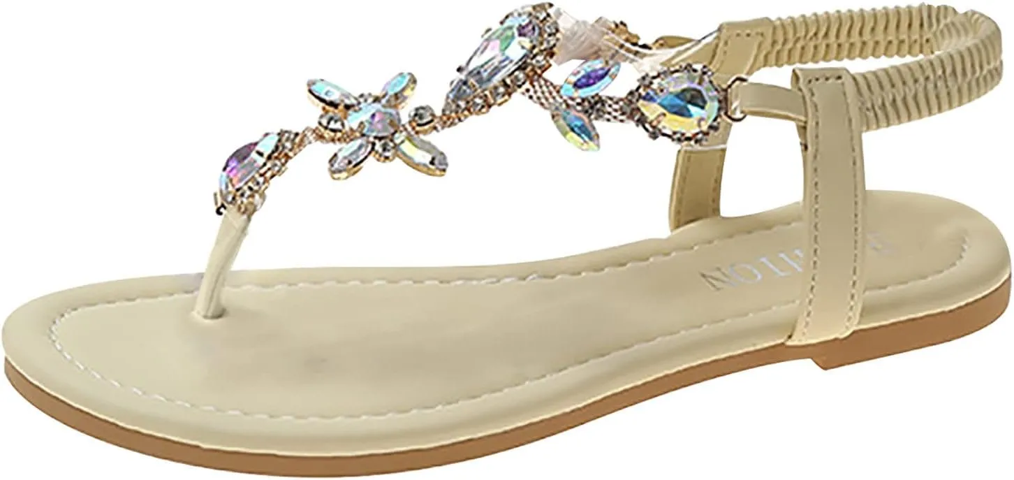 Women's 2025 Sparkly Thong Sandals Clip Toe Ankle Stretch Slipper Rhinestone Summer Trendy Flip Flop Vacation Shoe