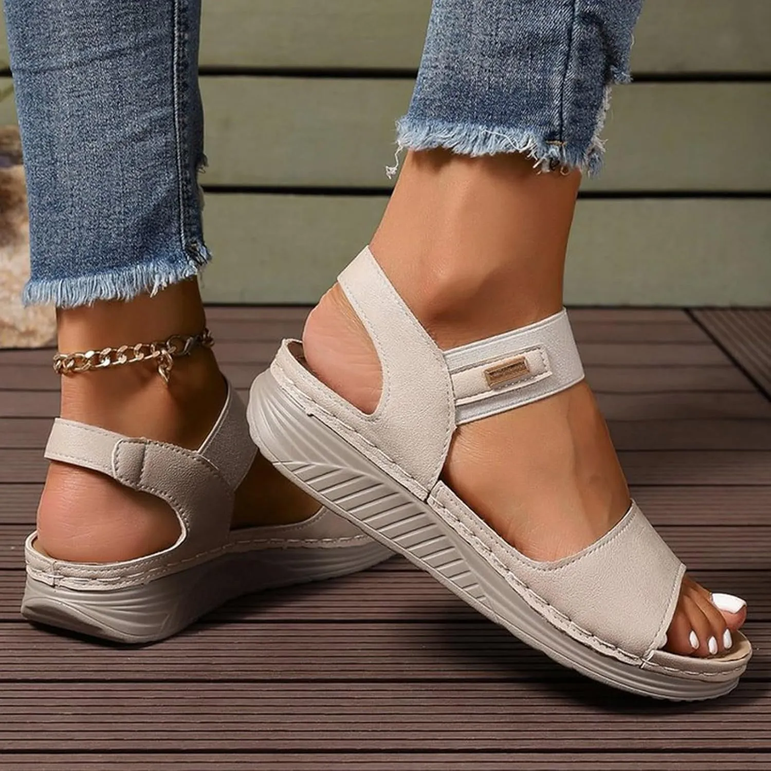 Women's Cloud Platform Sandals Women Comfortable Slip on Memory Foam Insole Flat Sandals for Walking Vacation Summer Dressy Low Wedge with Adjustable Strap Wedge Orthopedic Sandal for Women 2025