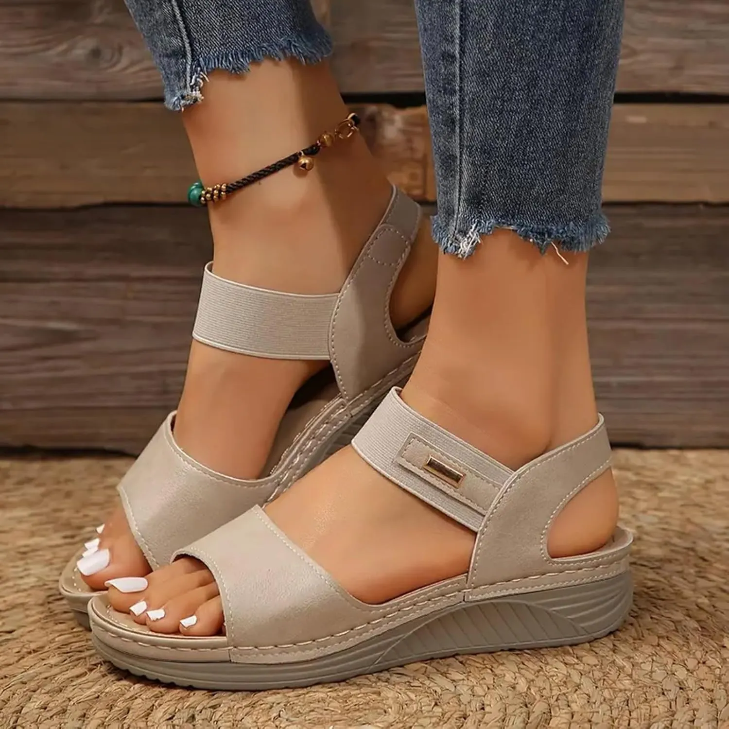 Women's Cloud Platform Sandals Women Comfortable Slip on Memory Foam Insole Flat Sandals for Walking Vacation Summer Dressy Low Wedge with Adjustable Strap Wedge Orthopedic Sandal for Women 2025