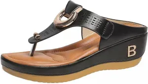 Women's Comfortable Walking Sandals with Foam Cushion Insole Non Slip Platform Dressy Flip Flops for Women Orthopedic Sandals with Arch Support Low Wedge Beach Shoes Outdoor Casual Slippers Women
