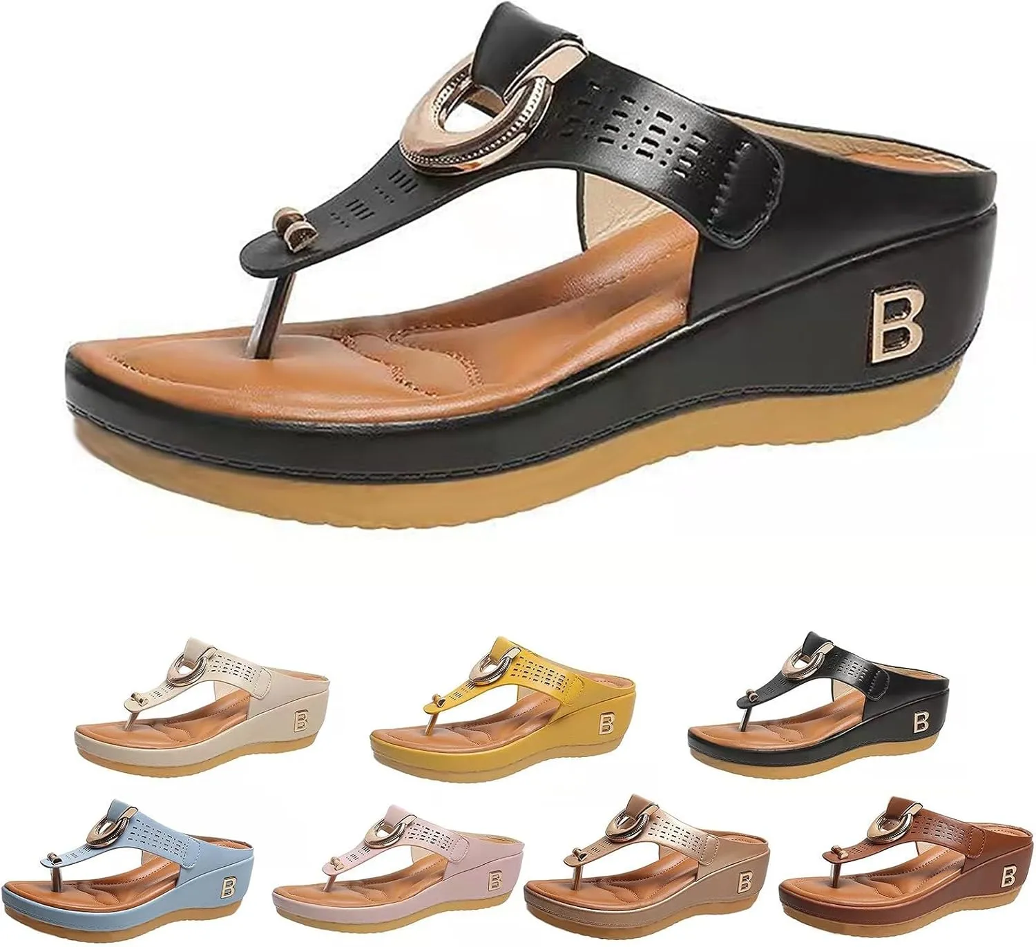 Women's Comfortable Walking Sandals with Foam Cushion Insole Non Slip Platform Dressy Flip Flops for Women Orthopedic Sandals with Arch Support Low Wedge Beach Shoes Outdoor Casual Slippers Women