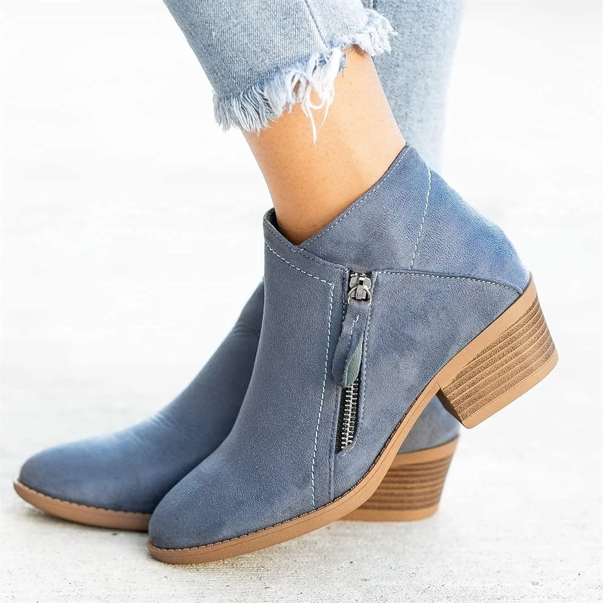 Womens Cowboy Boots Comfortable Chunky High Heel Round Toe Boots for Women Ankle Breathable Lace Short Cowgirl Boots