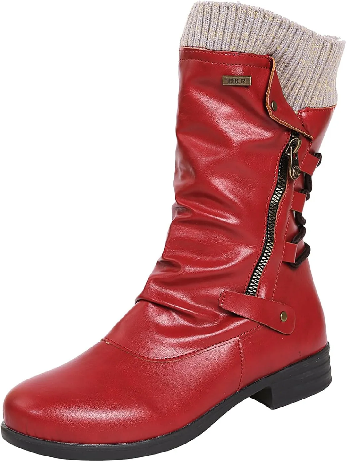 Womens Dress Bo_ots Low He_el Comfortable Combat bo_oties Mid-Calf Ankle Military Sh_OES Side Zipper Riding Biker bo_oties