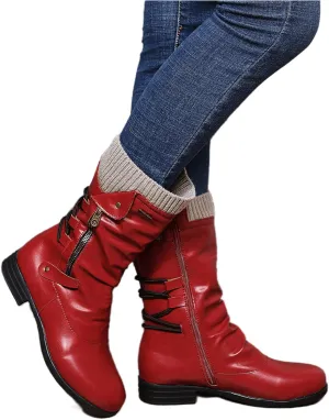 Womens Dress Bo_ots Low He_el Comfortable Combat bo_oties Mid-Calf Ankle Military Sh_OES Side Zipper Riding Biker bo_oties