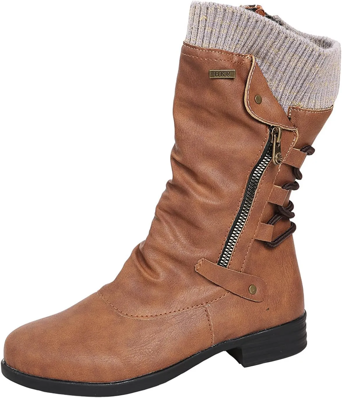 Womens Dress Bo_ots Low He_el Comfortable Combat bo_oties Mid-Calf Ankle Military Sh_OES Side Zipper Riding Biker bo_oties