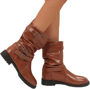 Womens Dress Bo_ots Low He_el Comfortable Mid_Calf Riding Winter bo_ots Motorcycle Combat Military Biker Ankle bo_oties