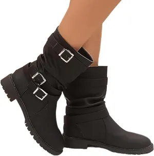 Womens Dress Bo_ots Low He_el Comfortable Mid_Calf Riding Winter bo_ots Motorcycle Combat Military Biker Ankle bo_oties
