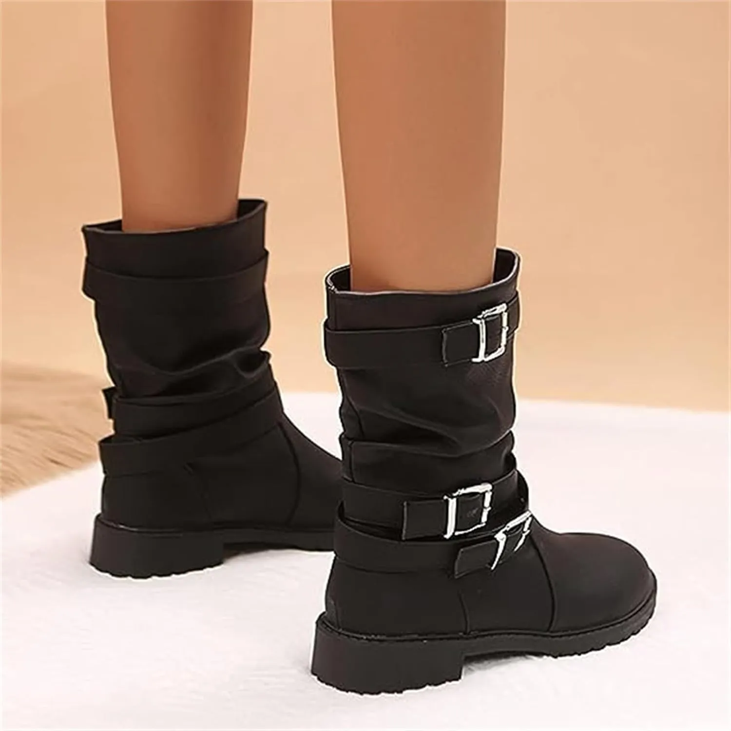 Womens Dress Bo_ots Low He_el Comfortable Mid_Calf Riding Winter bo_ots Motorcycle Combat Military Biker Ankle bo_oties