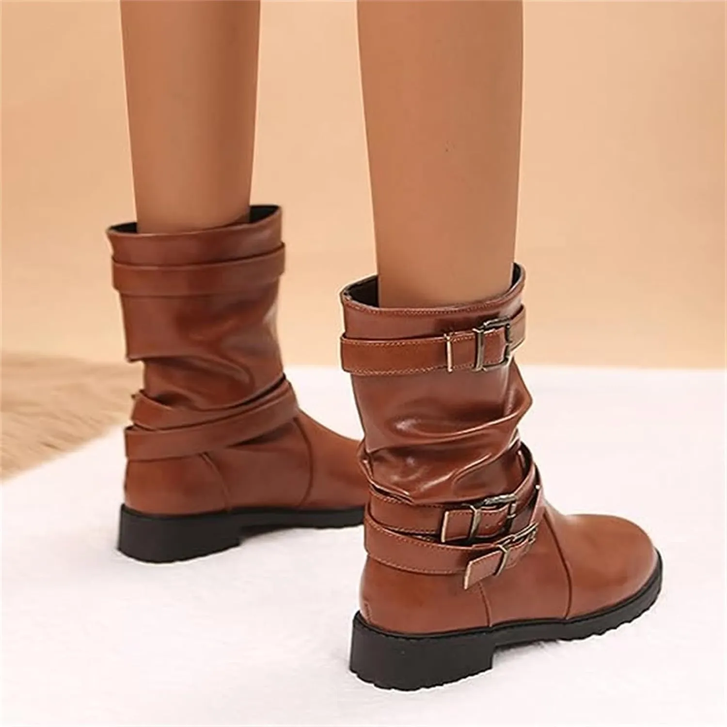 Womens Dress Bo_ots Low He_el Comfortable Mid_Calf Riding Winter bo_ots Motorcycle Combat Military Biker Ankle bo_oties