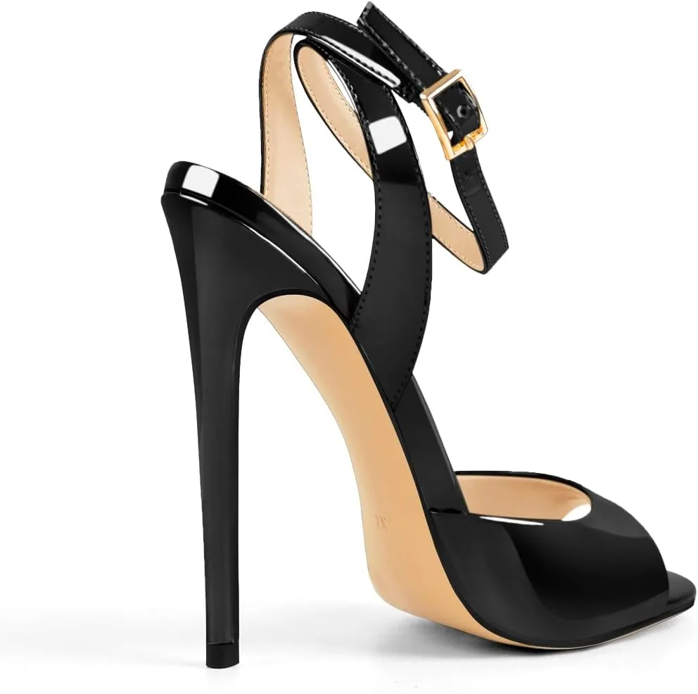 Women's Fashion Peep Toe Ankle Sandals Cross Buckle Strap Sexy Open-back Stiletto High Heel Sandals