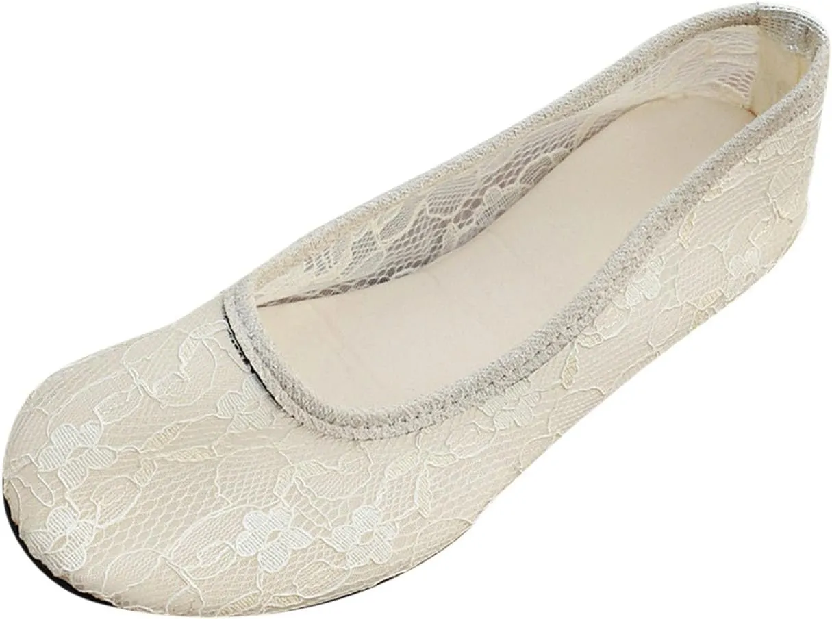 Womens Flats Cut Out Round Toe Slip On Floral Ballet Flat Comfortable Breathable Lace Flats Dressy Daily Walking Shoes