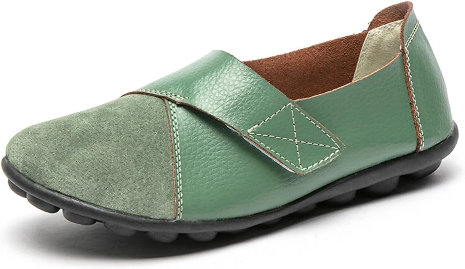 Women's Hook and Loop Loafers Suede Slip on Driving Walking Flat Sandals, Outdoor Versatile Round Toe Orthopedic Moccasins for Daily