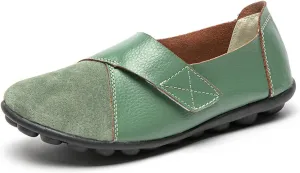 Women's Hook and Loop Loafers Suede Slip on Driving Walking Flat Sandals, Outdoor Versatile Round Toe Orthopedic Moccasins for Daily