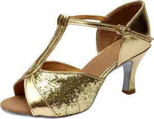 Women's Latin Dance Shoes Ballroom Performance Practice Dancing Shoes Sandal with Strap