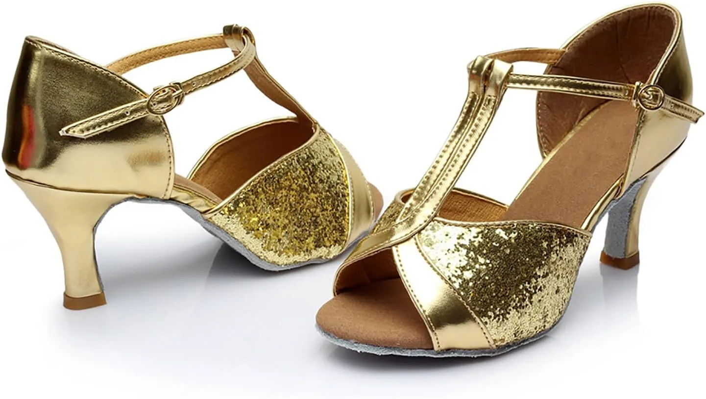 Women's Latin Dance Shoes Ballroom Performance Practice Dancing Shoes Sandal with Strap