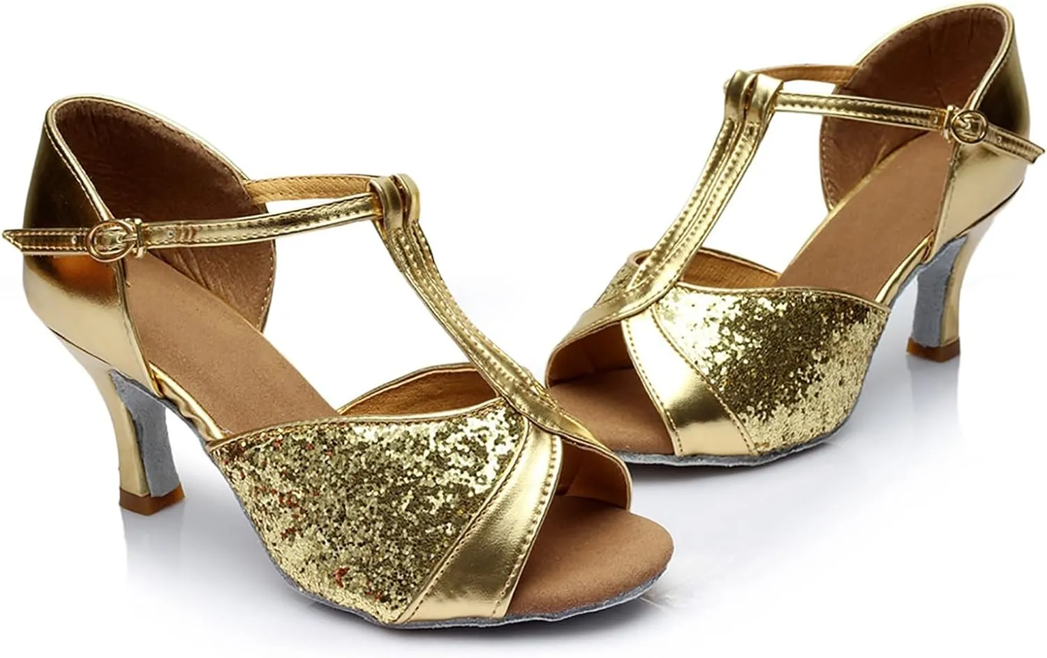 Women's Latin Dance Shoes Ballroom Performance Practice Dancing Shoes Sandal with Strap