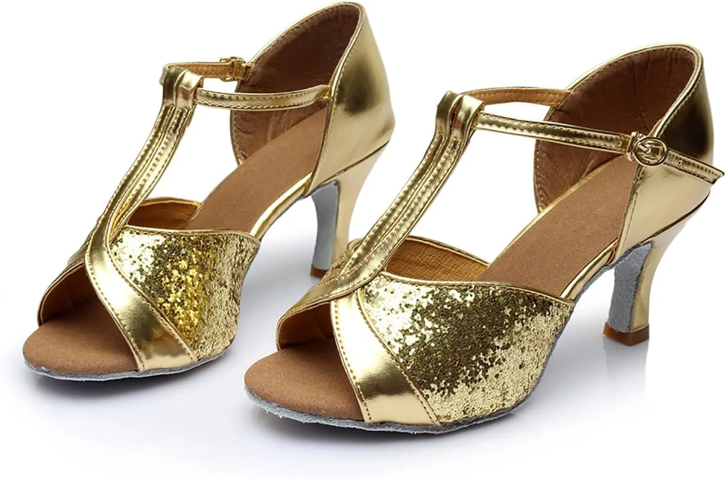 Women's Latin Dance Shoes Ballroom Performance Practice Dancing Shoes Sandal with Strap