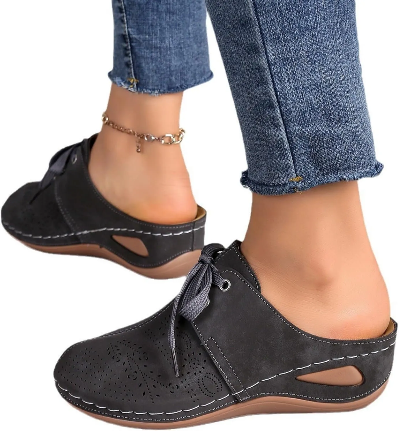 Women's Mules & Clogs Closed Toe Platform Wedge Sandals Comfortable Slip On Slides Breathable Clogs Outdoor Slippers Hollow Out Walking Shoes with Arch Support