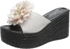 Women's Open Toe Bow Knot Wedge Sandals with Comfortable Cushioning Insole Casual Slip on Platform Beach Wegdes Comfortable Non Slip Outdoor Walking Slippers 2025 Summer Dressy Shoes Women