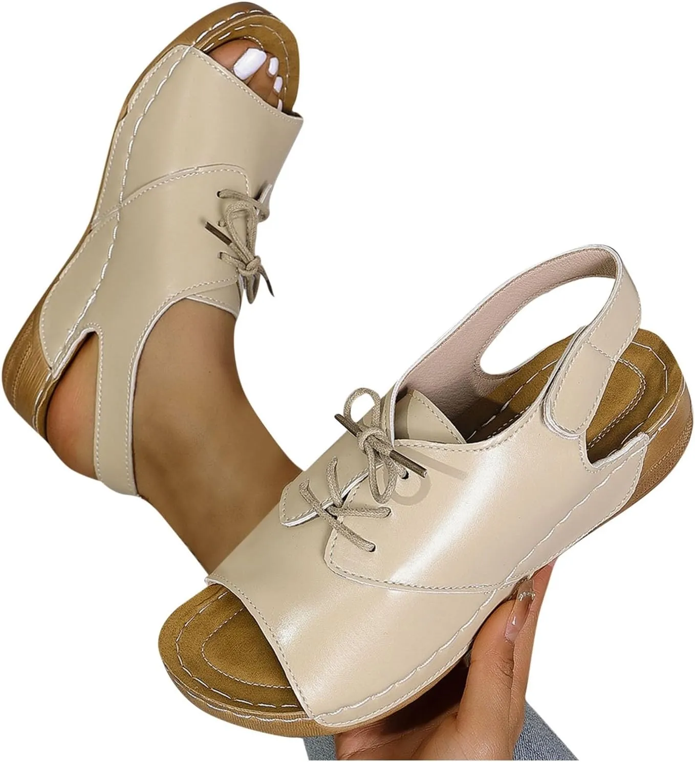Womens Open Toe Lace Up Sneakers Arch Support Orthotic Walking Sandals Dressy Casual Summer Shoes Vintage Sandal New