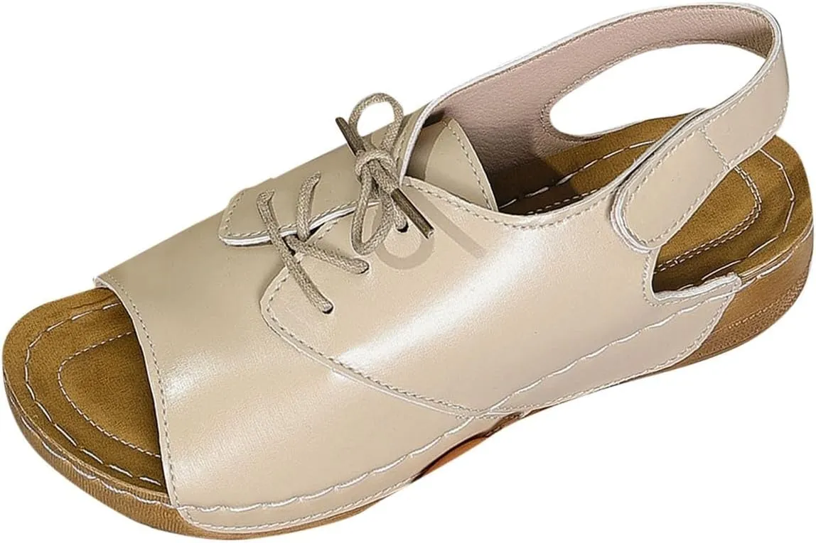 Womens Open Toe Lace Up Sneakers Arch Support Orthotic Walking Sandals Dressy Casual Summer Shoes Vintage Sandal New