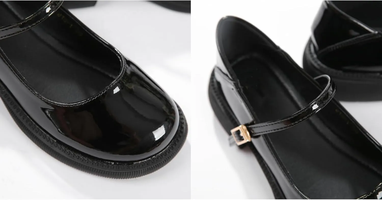 Women's Patent Leather Mary Janes Comfort Round Toe Adjustable Ankle Strap Anti-Slip Platform Low Heel Chunky Pumps Oxford Dress Shoes Suitable for School Uniform Busine