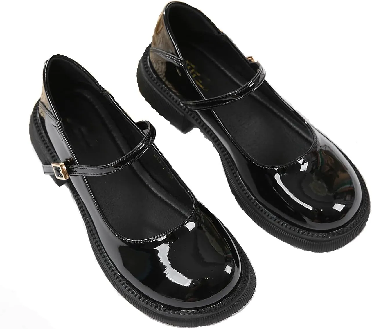 Women's Patent Leather Mary Janes Comfort Round Toe Adjustable Ankle Strap Anti-Slip Platform Low Heel Chunky Pumps Oxford Dress Shoes Suitable for School Uniform Busine