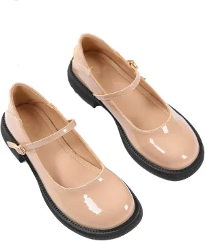Women's Patent Leather Mary Janes Comfort Round Toe Adjustable Ankle Strap Anti-Slip Platform Low Heel Chunky Pumps Oxford Dress Shoes Suitable for School Uniform Busine