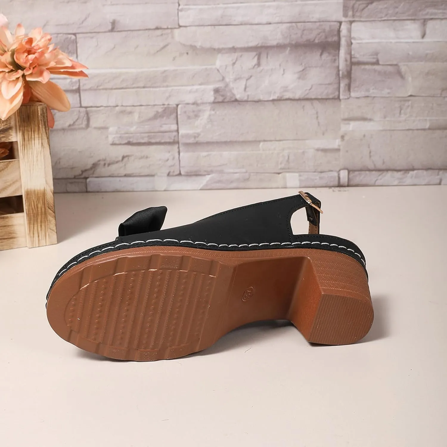 Womens Peep Toe Heels Chunky Heel Sandals Open Toe Bowknot Dress Shoes Trendy Comfy Ankle Buckles Wedding Party Sandal