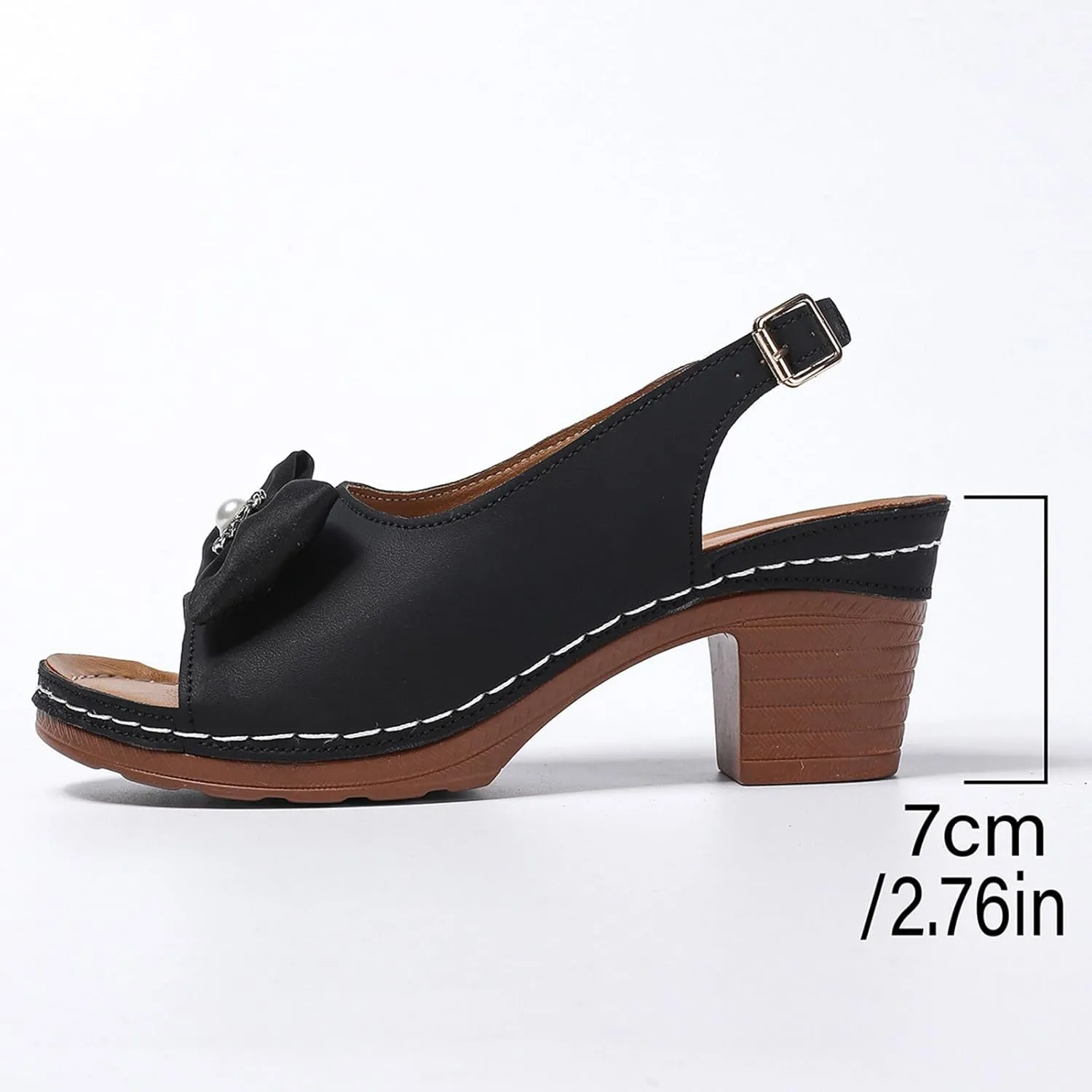 Womens Peep Toe Heels Chunky Heel Sandals Open Toe Bowknot Dress Shoes Trendy Comfy Ankle Buckles Wedding Party Sandal