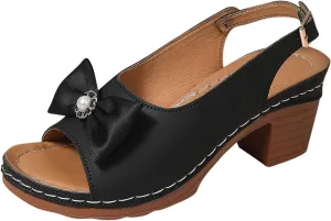 Womens Peep Toe Heels Chunky Heel Sandals Open Toe Bowknot Dress Shoes Trendy Comfy Ankle Buckles Wedding Party Sandal