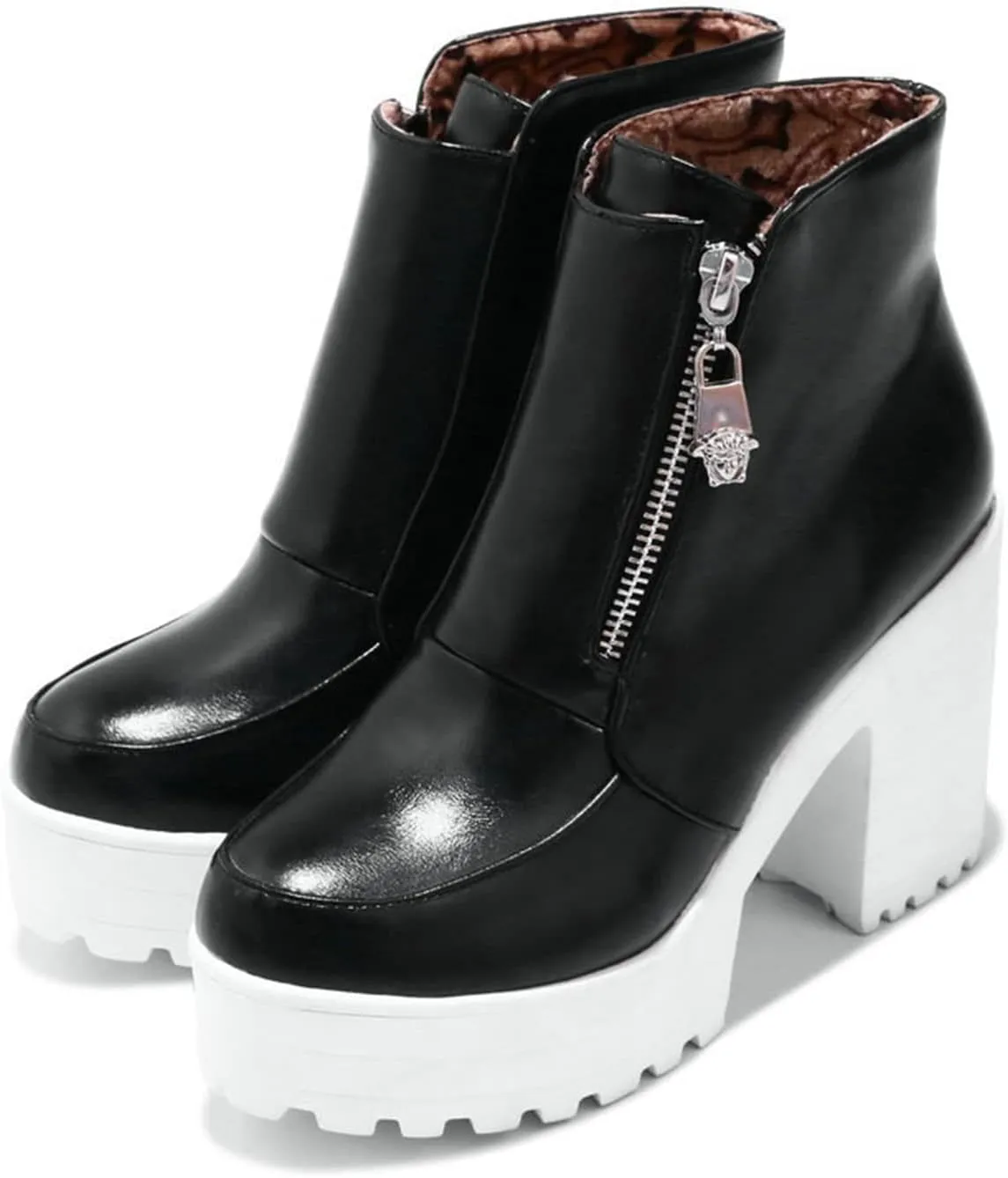 Women's Side Zipper Ankle Boots Platform Chunky Heel Booties Round Toe Dress Booties Fashion Autumn Winter Shoes