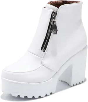 Women's Side Zipper Ankle Boots Platform Chunky Heel Booties Round Toe Dress Booties Fashion Autumn Winter Shoes