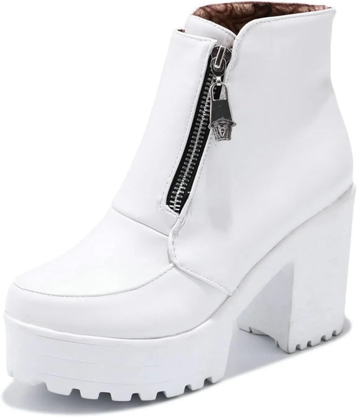 Women's Side Zipper Ankle Boots Platform Chunky Heel Booties Round Toe Dress Booties Fashion Autumn Winter Shoes