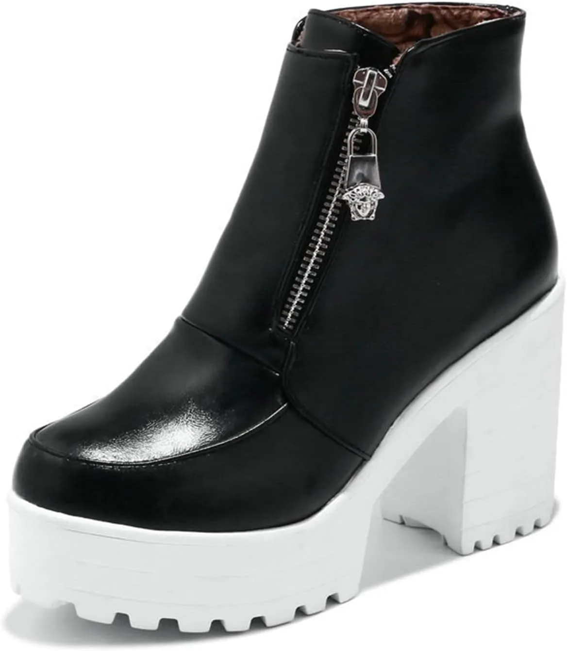 Women's Side Zipper Ankle Boots Platform Chunky Heel Booties Round Toe Dress Booties Fashion Autumn Winter Shoes