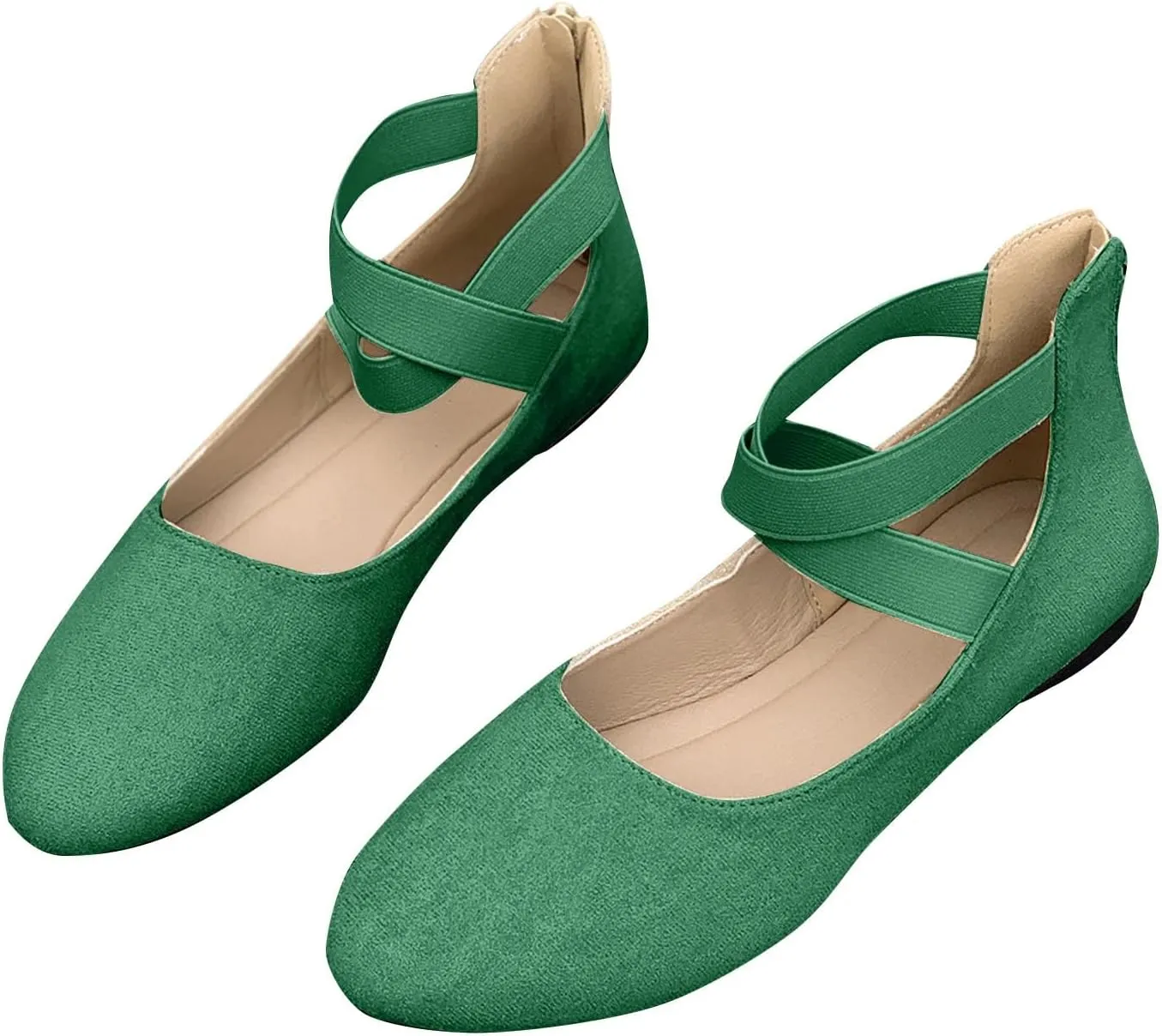 Women's Suede Ballet Shoes Large Size Shallow Mouth Elastic Strap Round Head Shoes Flat Heel Single Shoes Flat Shoes, 4