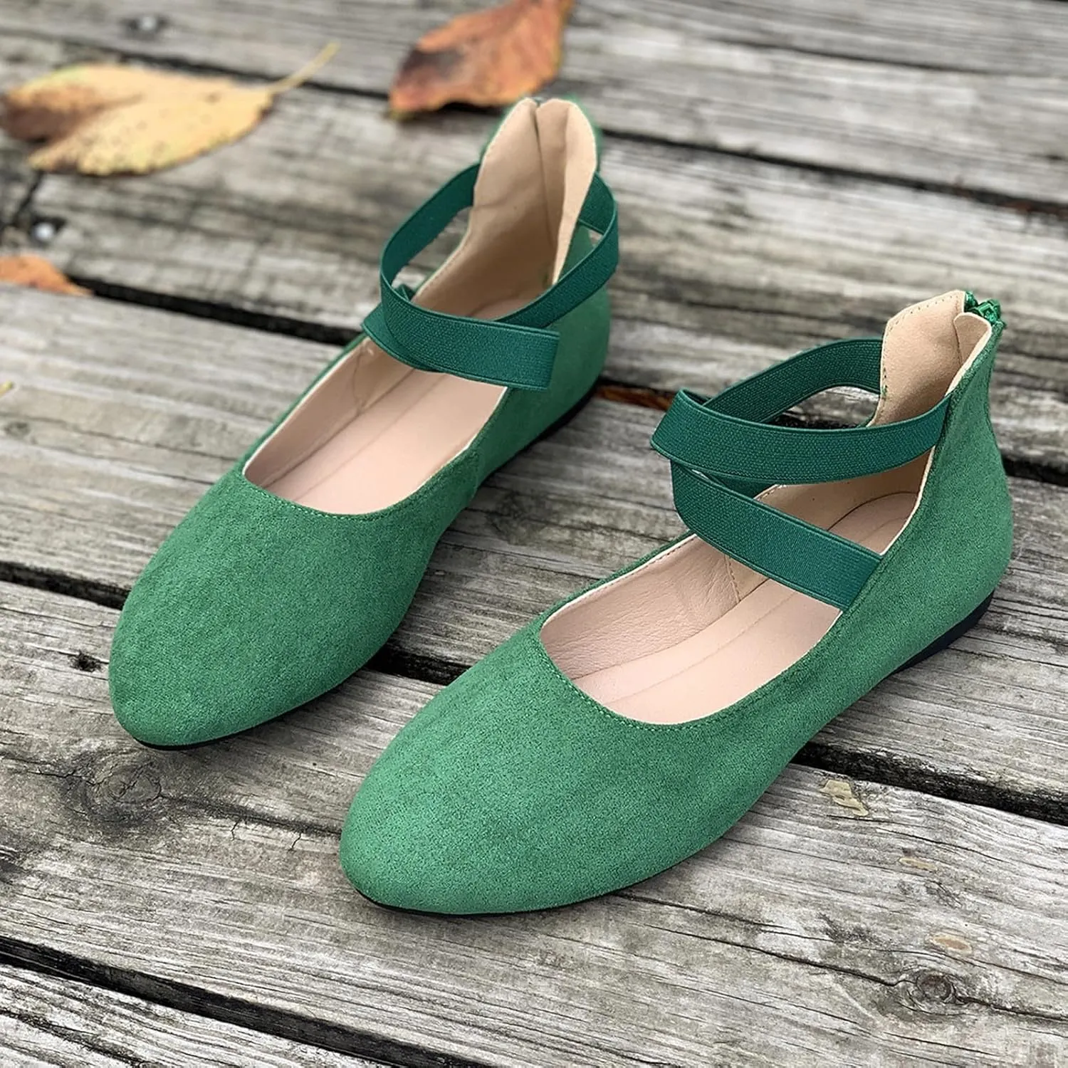 Women's Suede Ballet Shoes Large Size Shallow Mouth Elastic Strap Round Head Shoes Flat Heel Single Shoes Flat Shoes, 4