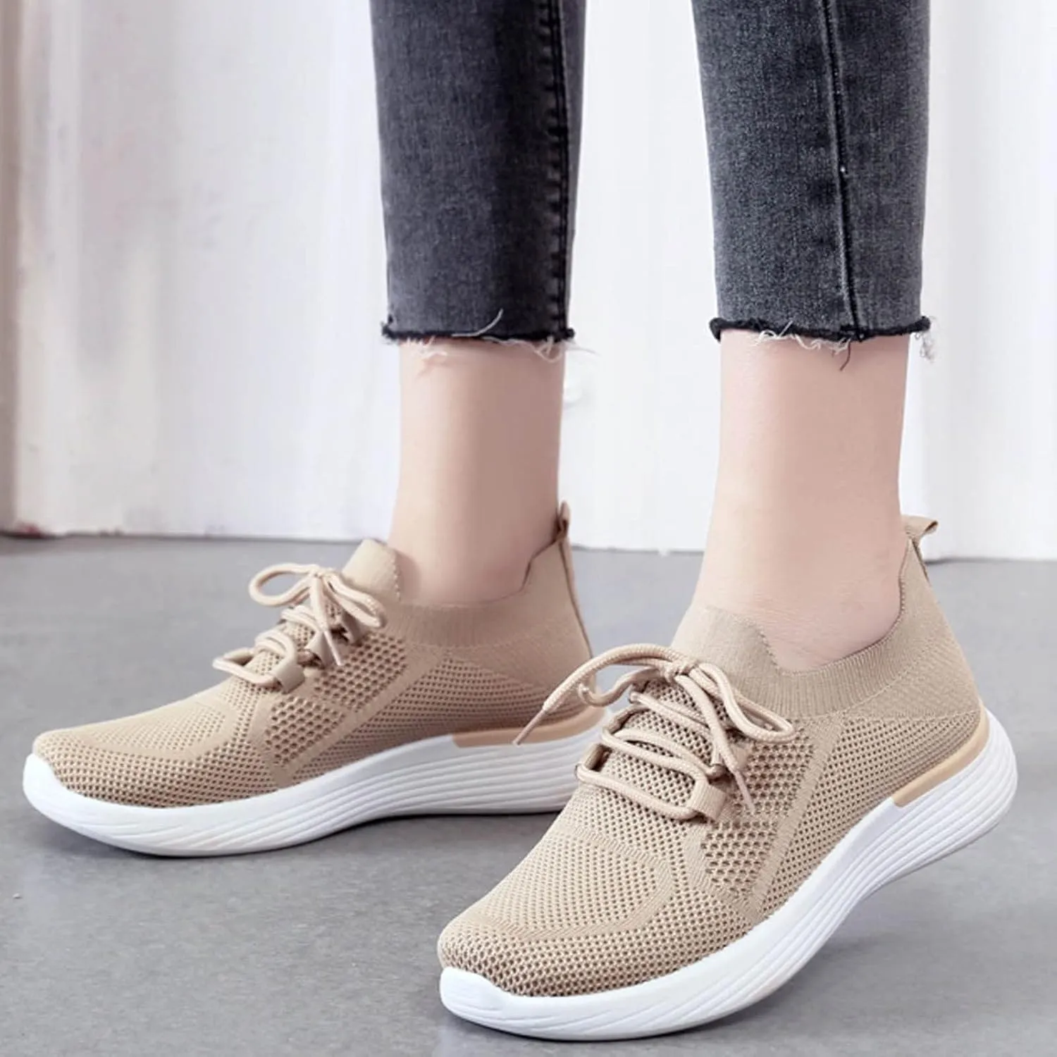 Womens Walking Shoes Wide Width Office Black Women Walking Shoes Sock Sneakers Mesh Slip On Air Womens Casual Shoes with Arch Support Womens Casual Sneakers Wide Women's Size 8 Non Slip Work Shoes