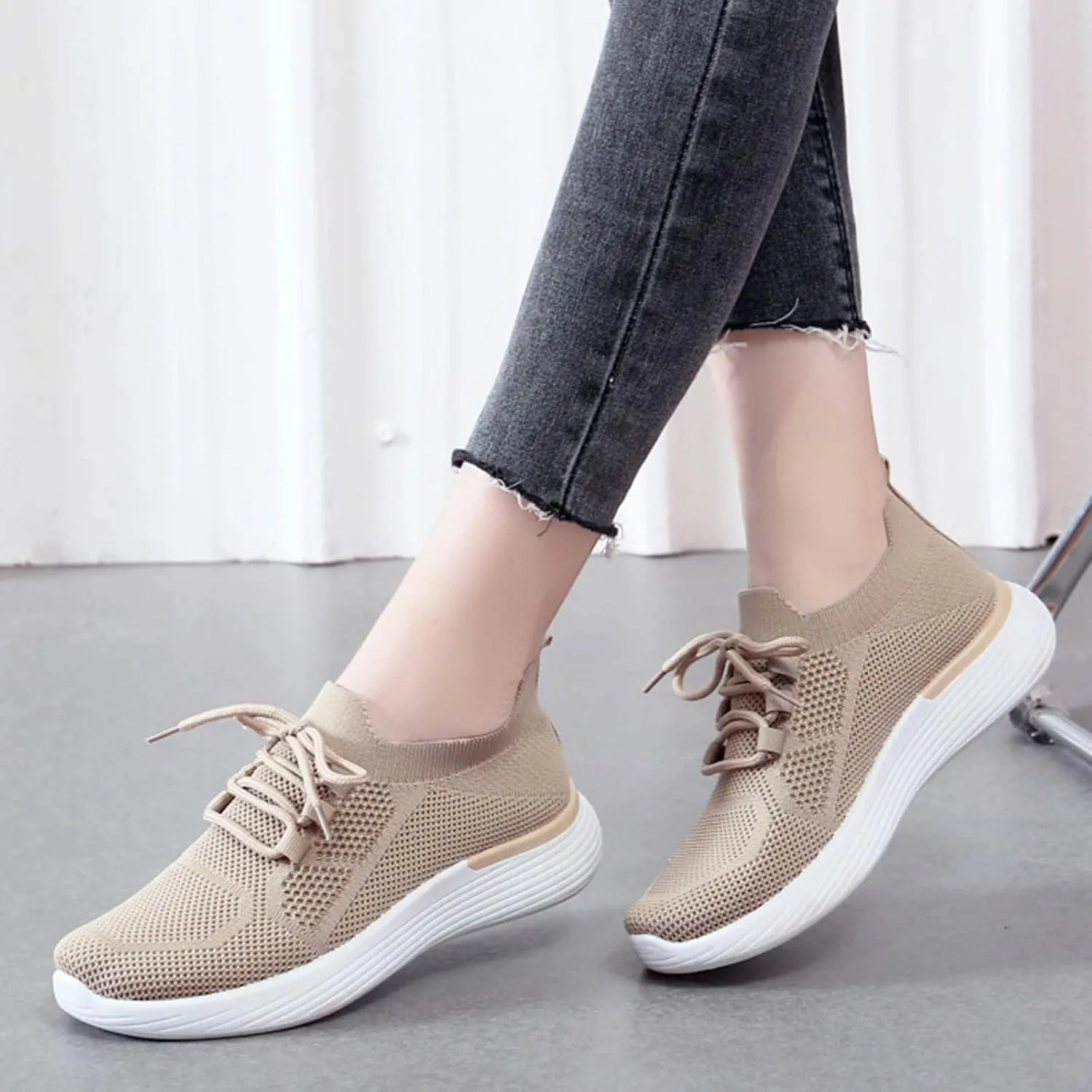 Womens Walking Shoes Wide Width Office Black Women Walking Shoes Sock Sneakers Mesh Slip On Air Womens Casual Shoes with Arch Support Womens Casual Sneakers Wide Women's Size 8 Non Slip Work Shoes
