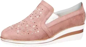 Women's Wedges Canvas Suede Shoes Rhinestones Platforms Round Toe Slip On Loafers Casual Low-top Lightweight Breathable Orthotic Loafers Running Walking Sneakers