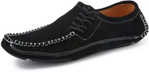 XTYPE Loafer Shoes for Men Suede Vamp Round Toe Stitching Details Breathable Resistant Flexible Lightweight Casual Slip On (Color : Black, Size : 6.5)