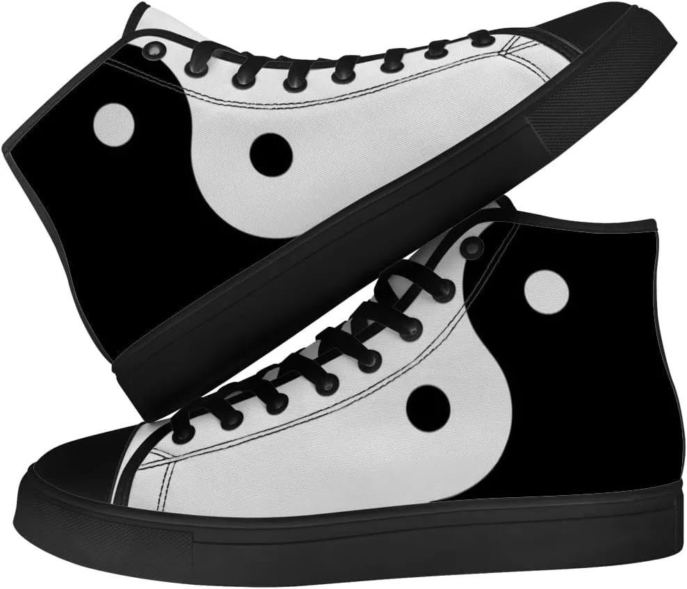 Yin and Yang Shoes High Top Canvas Sneakers Lace Up Casual Walking Shoes Gifts for Men Women