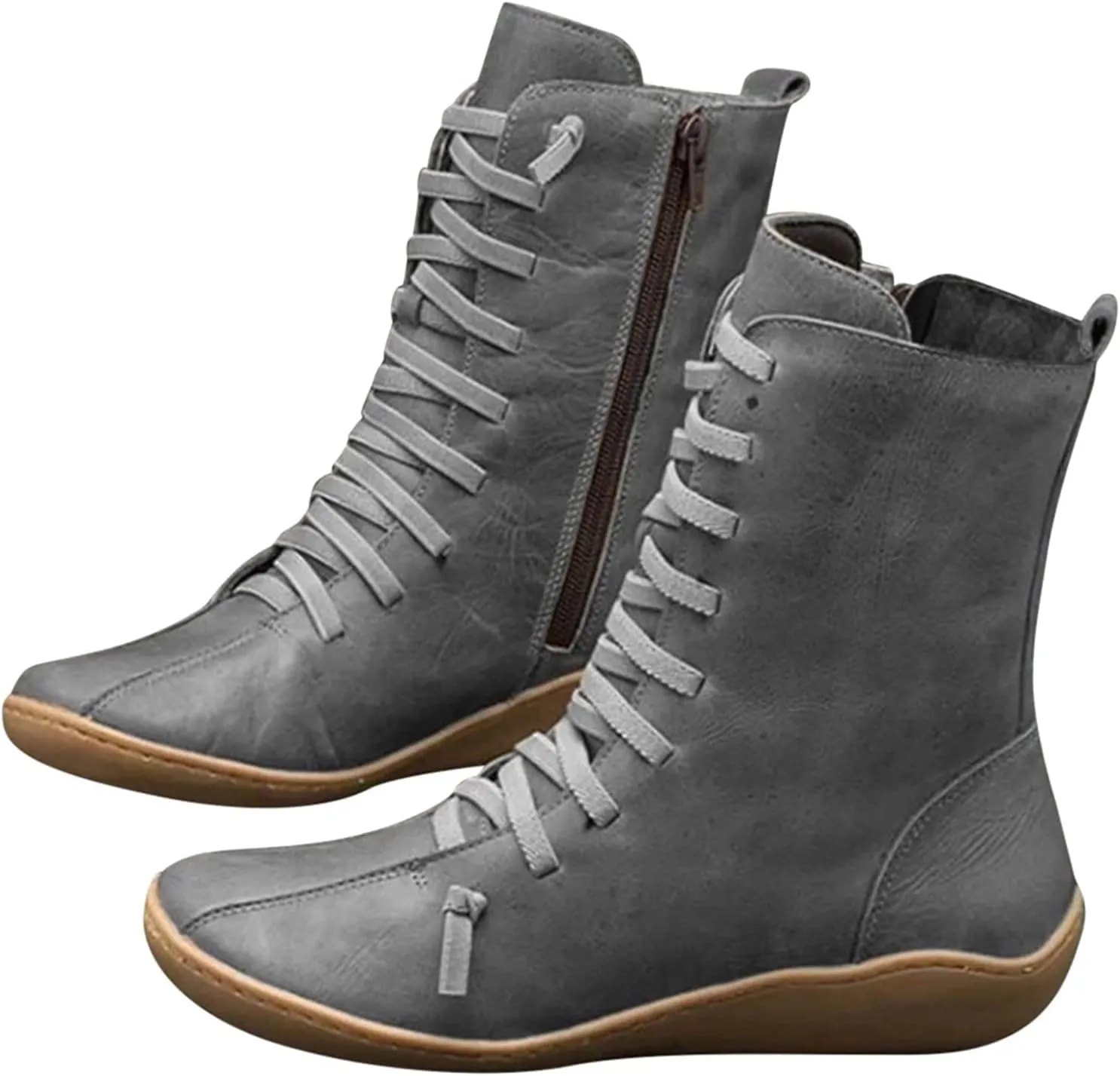 ZBYY Womens Winter Snow Boots with Warm Comfortable Outdoor Waterproof Anti-Slip Shoes Leather Zipper Flat Booties