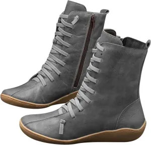 ZBYY Womens Winter Snow Boots with Warm Comfortable Outdoor Waterproof Anti-Slip Shoes Leather Zipper Flat Booties